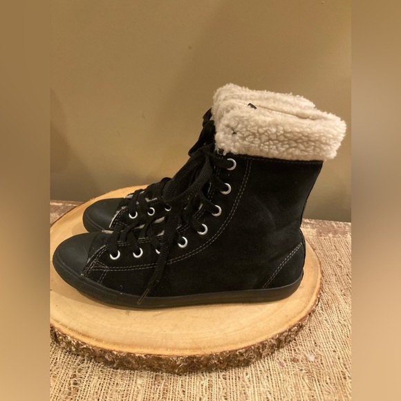 Converse All Star Vintage Black Leather Suede Sherpa Ankle Boots Lace Up‎ Sz 7 - Picture 10 of 10